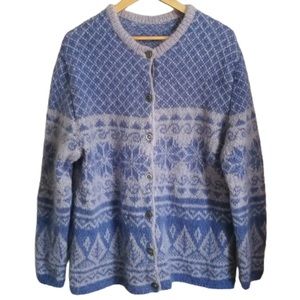 VINTAGE Hand Knit Fair Isles Blue & Grey Cardigan